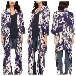 Billabong Purple White Tie Dye Open Front With Tie Kimono Swim Cover Up Size M/L